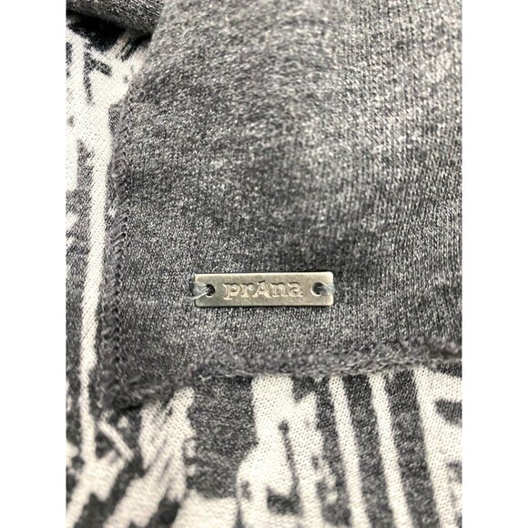 PrAna Women’s Wrap Graceful Open Front Hooded Cardigan Jacket Gray Print Medium - Picture 5 of 7